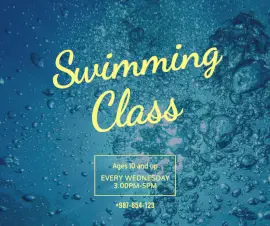 Online Editable Swimming Class with Stylish Yellow Font Facebook Post