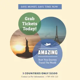 Online Editable Soft Yellow Travel Ticket & Guide Instagram Ad