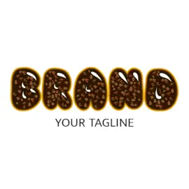 Online Editable Brown Glossy Inflated Coffee Bean Text Food & Drink Logo