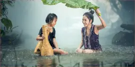 Online Editable Mom and Daughter Enjoy in Rain 2 Square Instagram Photo Grid