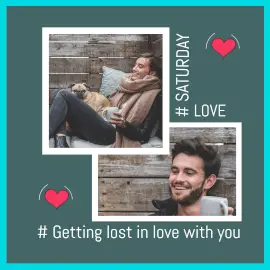 Online Editable Blue Love Collage with Heart Animated Design