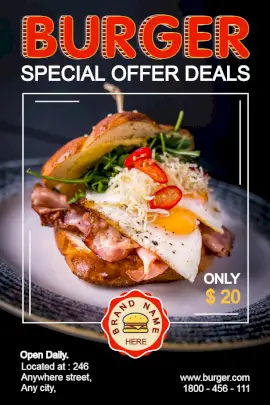 Online Editable Special Deals on Yummy Burgers Pinterest Graphic