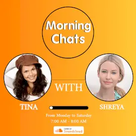 Online Editable Orange Tina and Sherya Morning Chats Podcast Audiogram