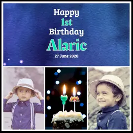 Online Editable Happy First Birthday to Alaric 3 Grid Photo Collage