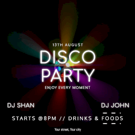 Online Editable Dark Disco Party Animated Design