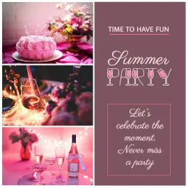 Online Editable Girls Summer Party 3 Grid Photo Collage