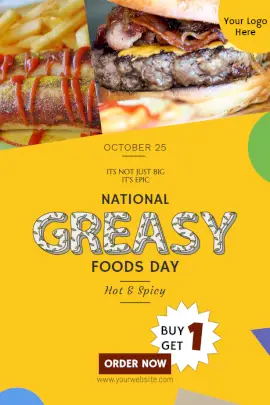 Online Editable National Greasy Food Day Pinterest Graphic