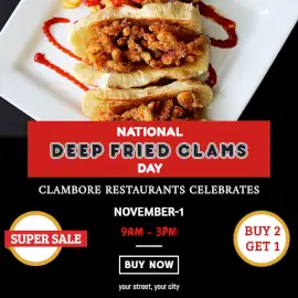 Online Editable Deep Fried Clam Day Food Offer Social Media Post