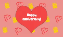 Online Editable Soft Red and Yellow Anniversary Heart Pattern Gift Tag