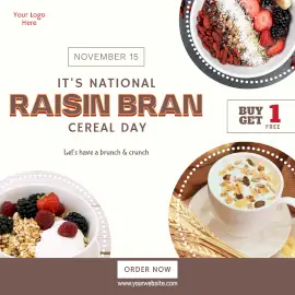 Online Editable National Raisin Bran Cereal Day Food Offer Instagram Post