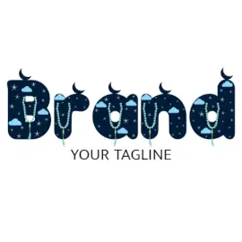 Online Editable Dark Blue Font with Moon and Stars Ramzan Events Logo