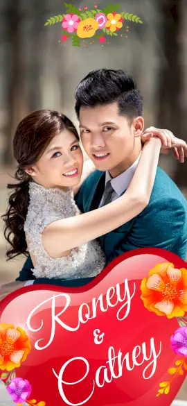 Online Editable Marriage Card with Red Heart and Flowers Snapchat Geofilter