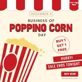 Online Editable Business of Popping Corn Day Buy 1 Get 1 Offer Instagram Post