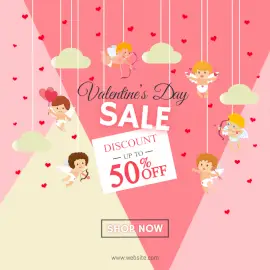 Online Editable Valentine's Day Discount Sale with Cupid Social Media Post