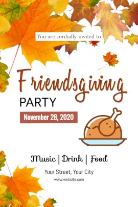 Online Editable Friendsgiving Party Invitation with Autumn Leaf Design Pinterest Graphic