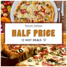 Online Editable Get Offer for Italian Tomato Pizza 2 Grid Photo Collage