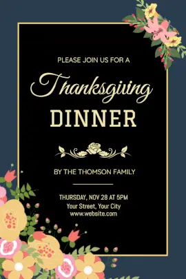 Online Editable Thanksgiving Dinner with Floral Illustration Pinterest Graphic