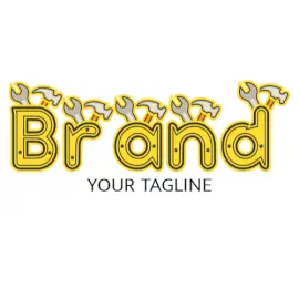 Online Editable Yellow Hammer and Spanner on Text Architecture & Construction Logo