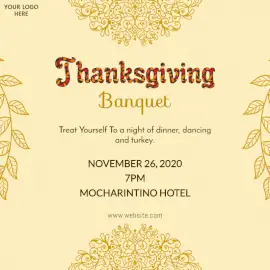Online Editable Thanksgiving Food Invitation Design with Floral Print Social Media Post
