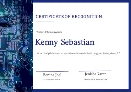 Online Editable Online Editable White and Dark Blue Recognition Certificate