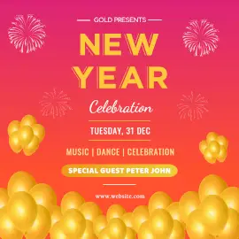 Online Editable New Year Celebration Invitation with Balloons and Crackers Instagram Ad