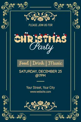 Online Editable Christmas Party Invitation with Floral Design Tumblr Graphic