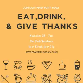 Online Editable Thanksgiving Food Invitation with Food Icons Instagram Ad