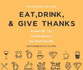 Online Editable Thanksgiving Food Invitation with Food Icons Facebook Post
