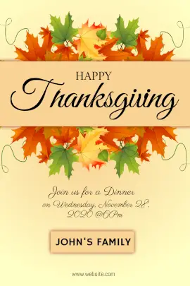Online Editable Thanksgiving Dinner Design with Autumn leaves Tumblr Graphic