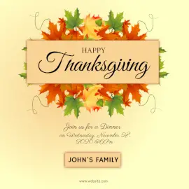 Online Editable Thanksgiving Dinner Design with Autumn Leaves Social Media Post