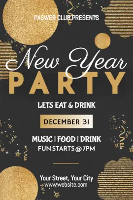 Online Editable New Year Party Invitation with Glittering Shapes and Patterns Pinterest Graphic
