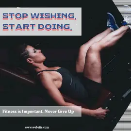 Online Editable Desaturated Blue and Red Fitness Quote in 3D Text Instagram Ad