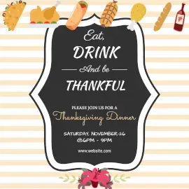 Online Editable Thanksgiving Food Party Invitation with Food Icons Instagram Post