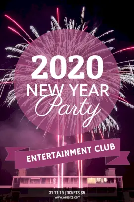 Online Editable New Year Party Invitation with Crackers Pinterest Graphic