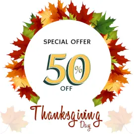 Online Editable Thanksgiving Day Sale Design with Autumn Leaves Social Media Post
