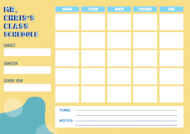 Online Editable Weekly Student Class Schedule