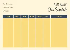 Online Editable Class Schedule for School Design Class Schedule