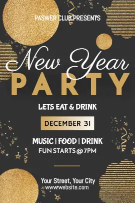 Online Editable New Year Party Invitation with Glittering Shapes and Patterns Tumblr Graphic