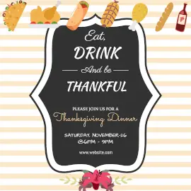 Online Editable Thanksgiving Food Party Invitation with Food Icons Instagram Ad