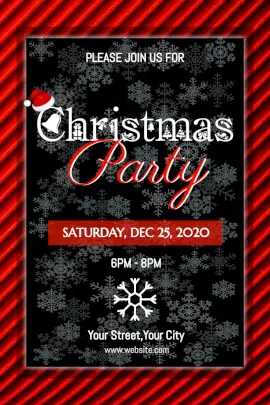Online Editable Christmas Party Invitation with Snowflakes Pinterest Graphic