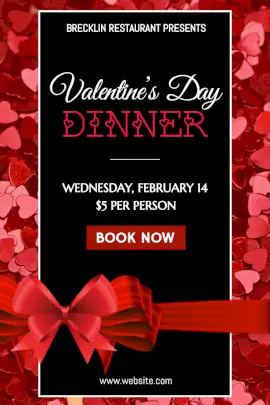 Online Editable Valentine's Day Dinner Party with Little Hearts Pinterest Graphic