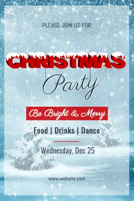 Online Editable Christmas Party Invitation with Snow Fall Pinterest Graphic