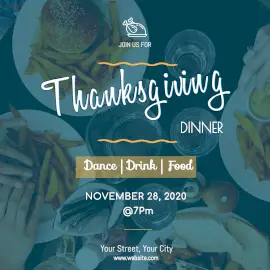 Online Editable Thanksgiving Party Design wIth Food Display Instagram Post