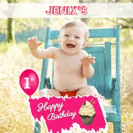 Online Editable 1st Birthday Greeting with 3D text Instagram Post