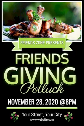 Online Editable Friendsgiving Party Invitation with a Potluck Dish Pinterest Graphic