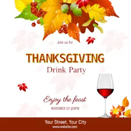 Online Editable Thanksgiving Drink Party Invitation with Autumn Leaves Instagram Post