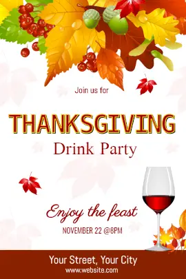 Online Editable Thanksgiving Drink Party Invitation with Autumn Leaves Tumblr Graphic
