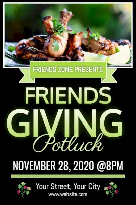 Online Editable Friendsgiving Party Invitation with a Potluck Dish Tumblr Graphic