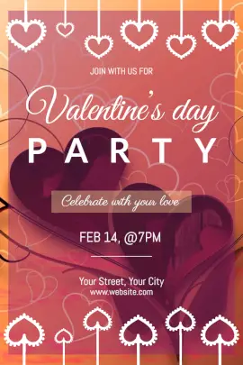 Online Editable Valentine's Day Party Invitation with Heart Patterns Pinterest Graphic