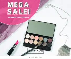 Online Editable Makeup Kit Cosmetics Mega Sale Photography Facebook Post